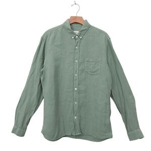Octobre Editions Linen Charlie Shirt Mens Large Green Long Sleeve Coastal Beach